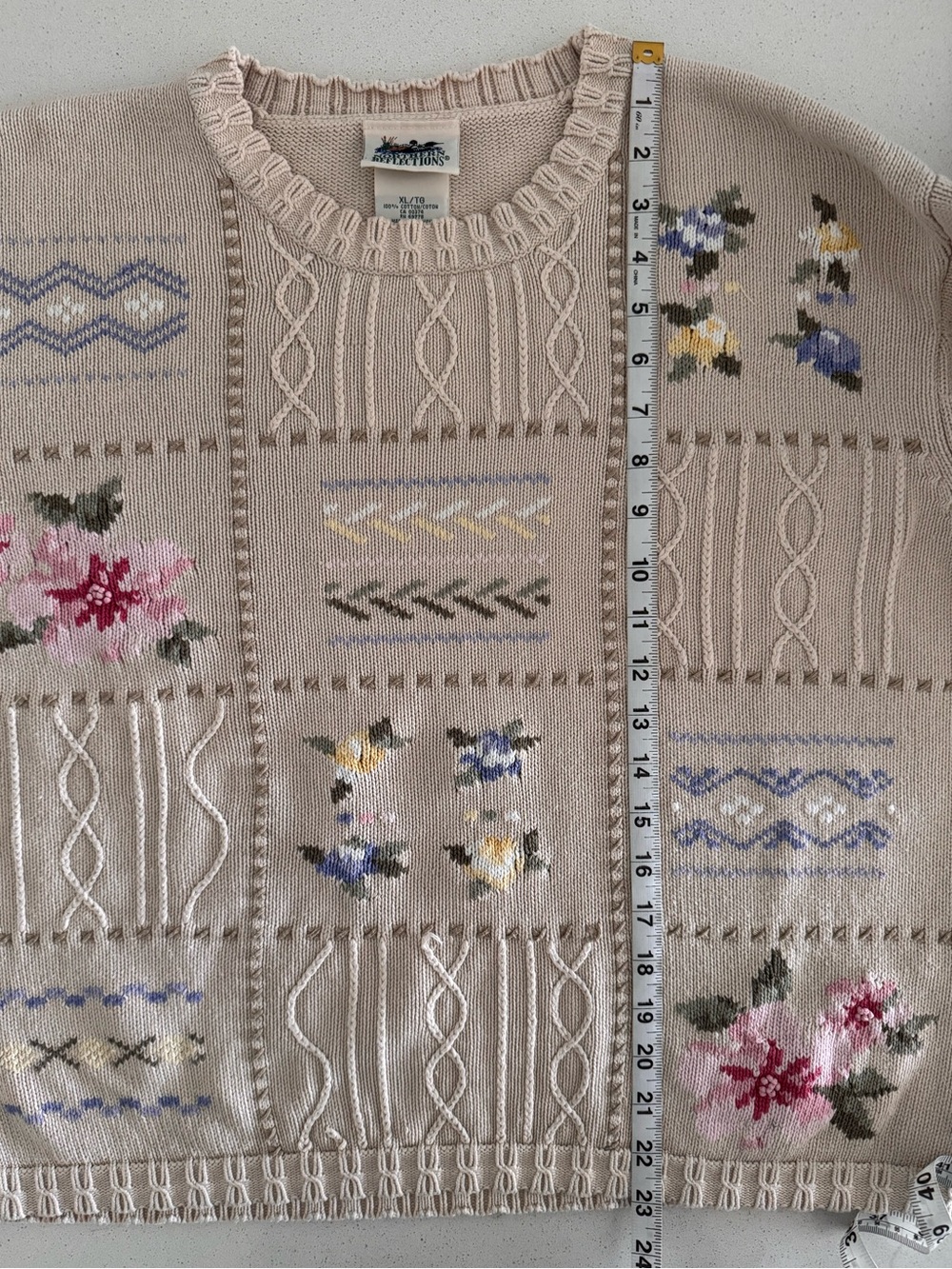 Vintage Northern Reflections Floral Patchwork Knit Sweater XL Cottagecore - Picture 6 of 13